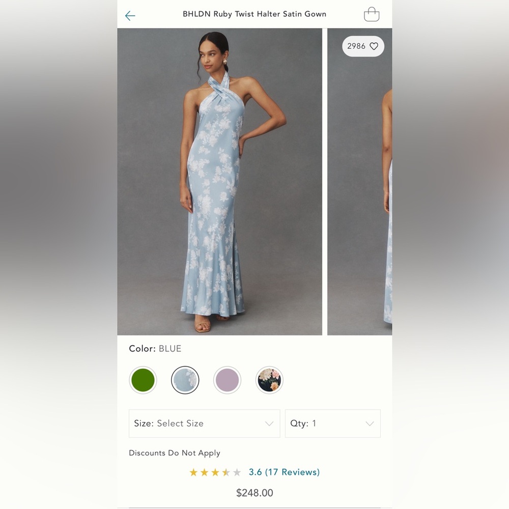 BHLDN Satin Halter Gown size 0